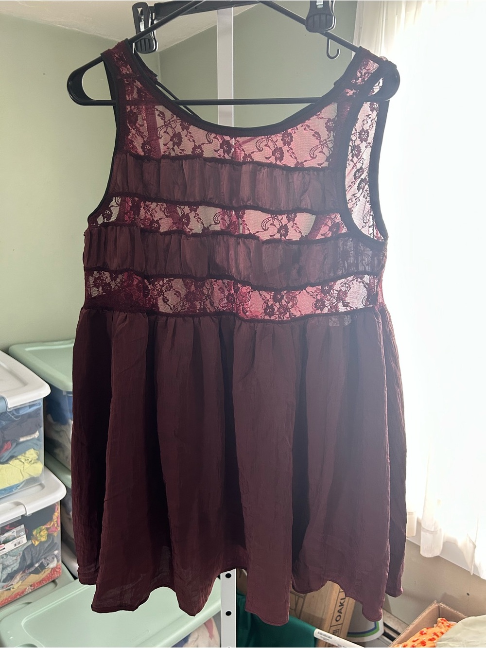 Free People Women's Plum colored  Lace Panel Sleeveless Top